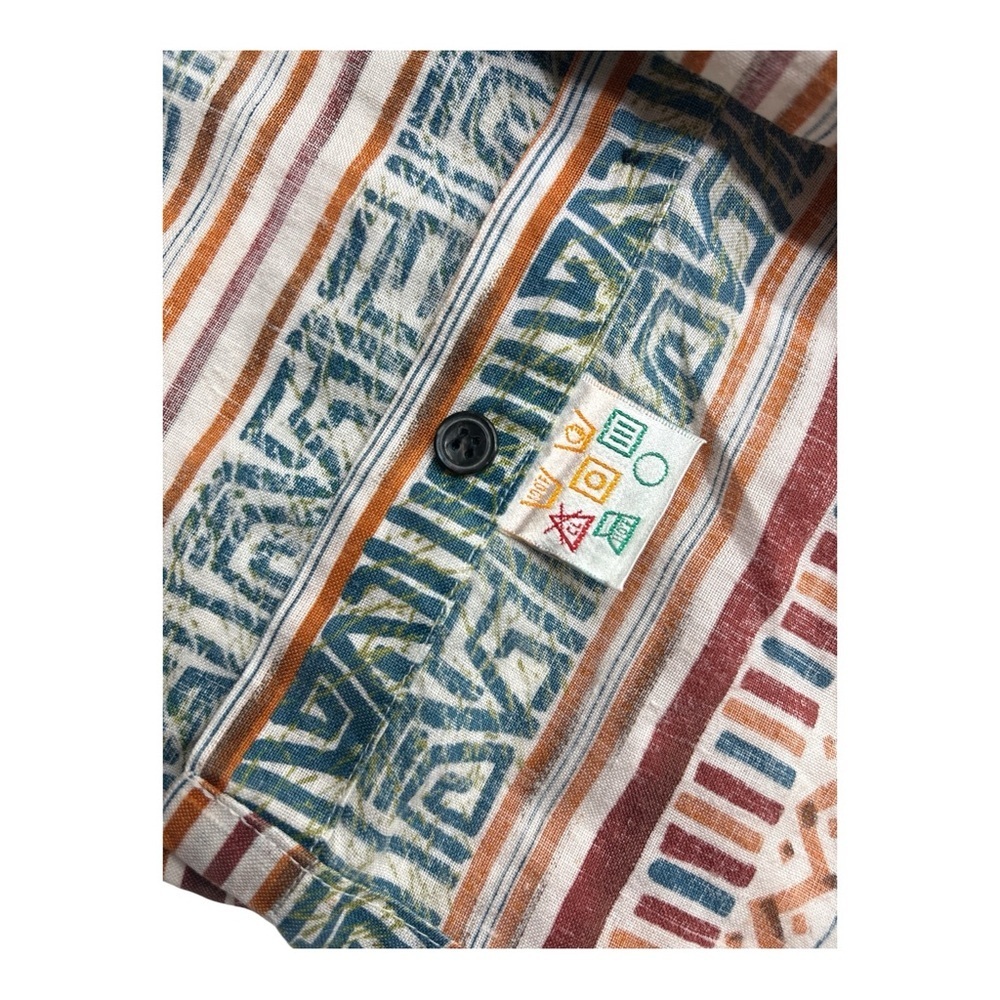 Vintage BERNINI 100% Linen Button Down Shirt | Abstract Stripe | Sz L 16.5 - Picture 6 of 9